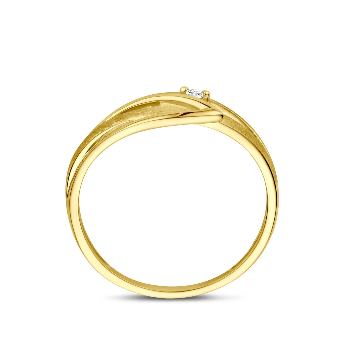 Anillo de mujer en oro amarillo de 14k con diamante – 7 mm de ancho