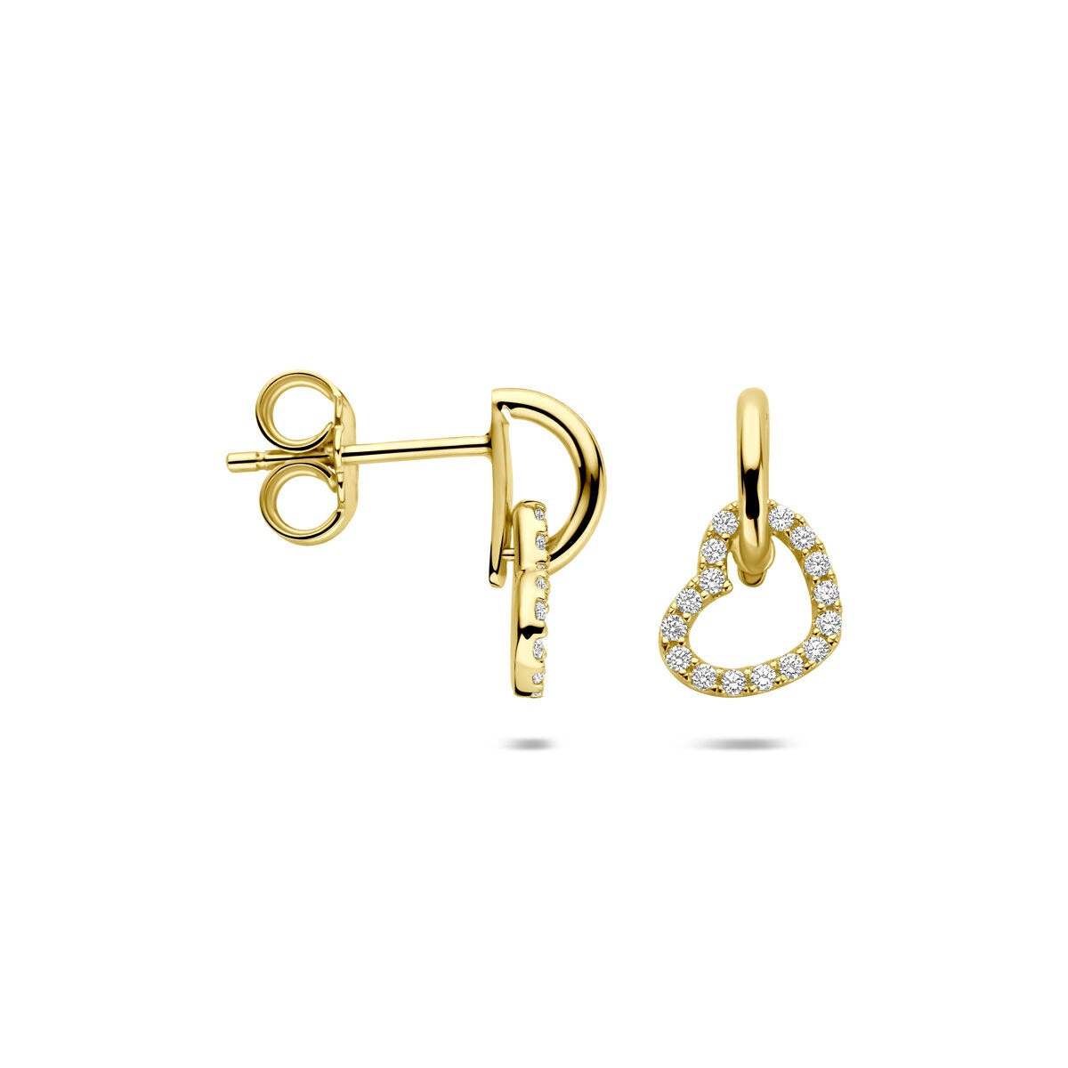 Pendientes de oro 14k en forma de corazón con circonitas - de mujer