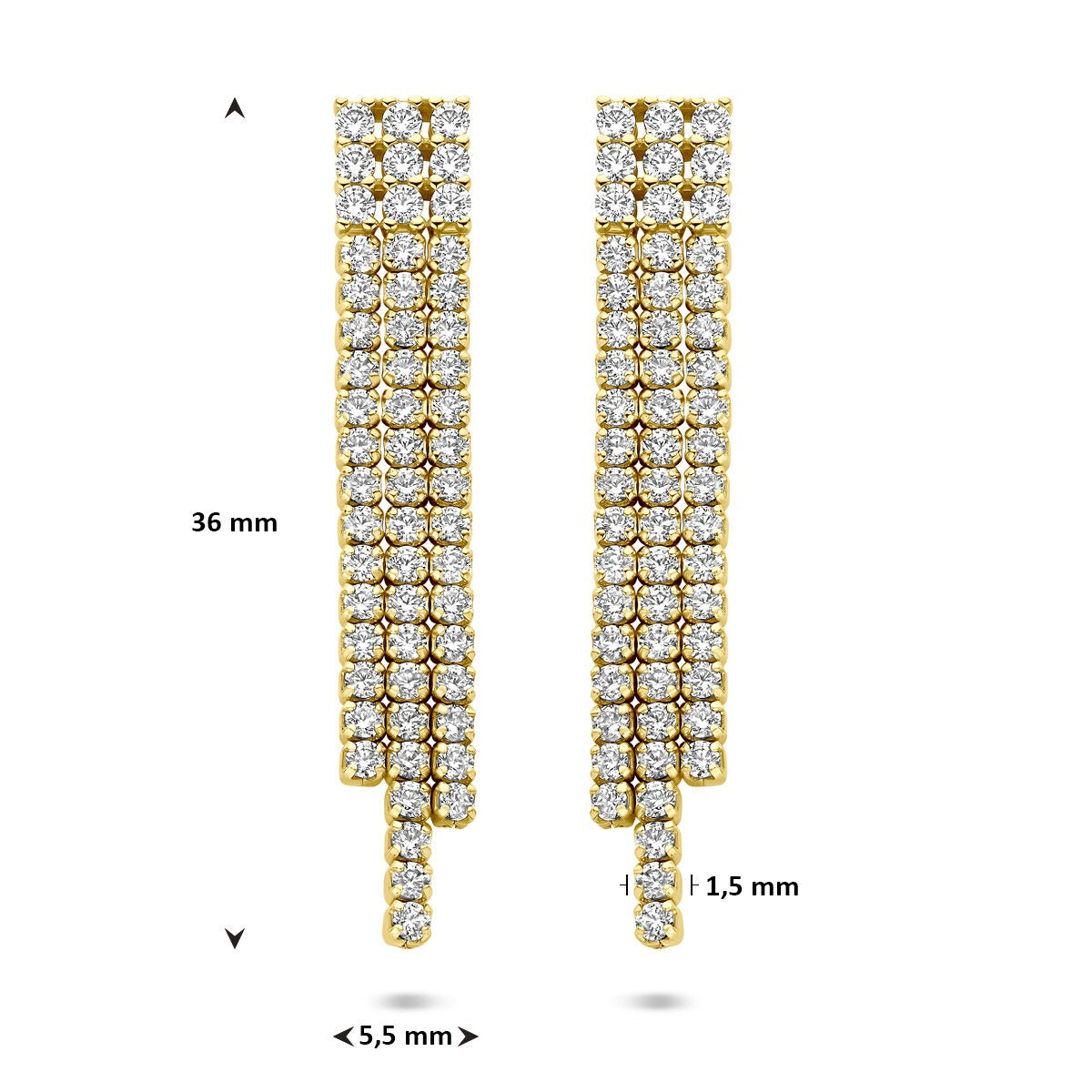 Pendientes chapados en oro con circonitas – engaste de entorno 36 mm