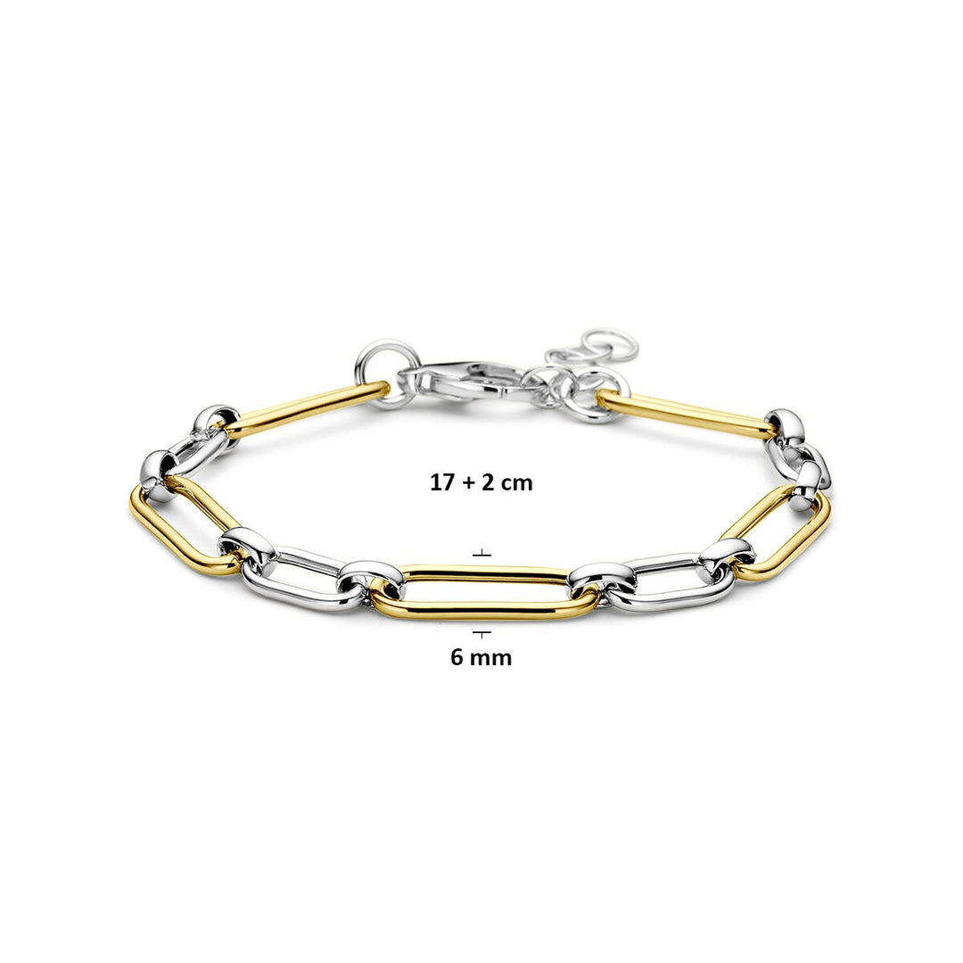 Verguld en gerhodineerd 925 zilveren paperclip armband