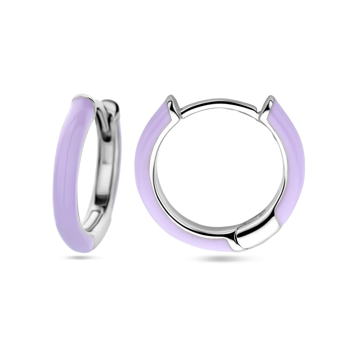 Aros de plata chapados en rodio con esmalte morado