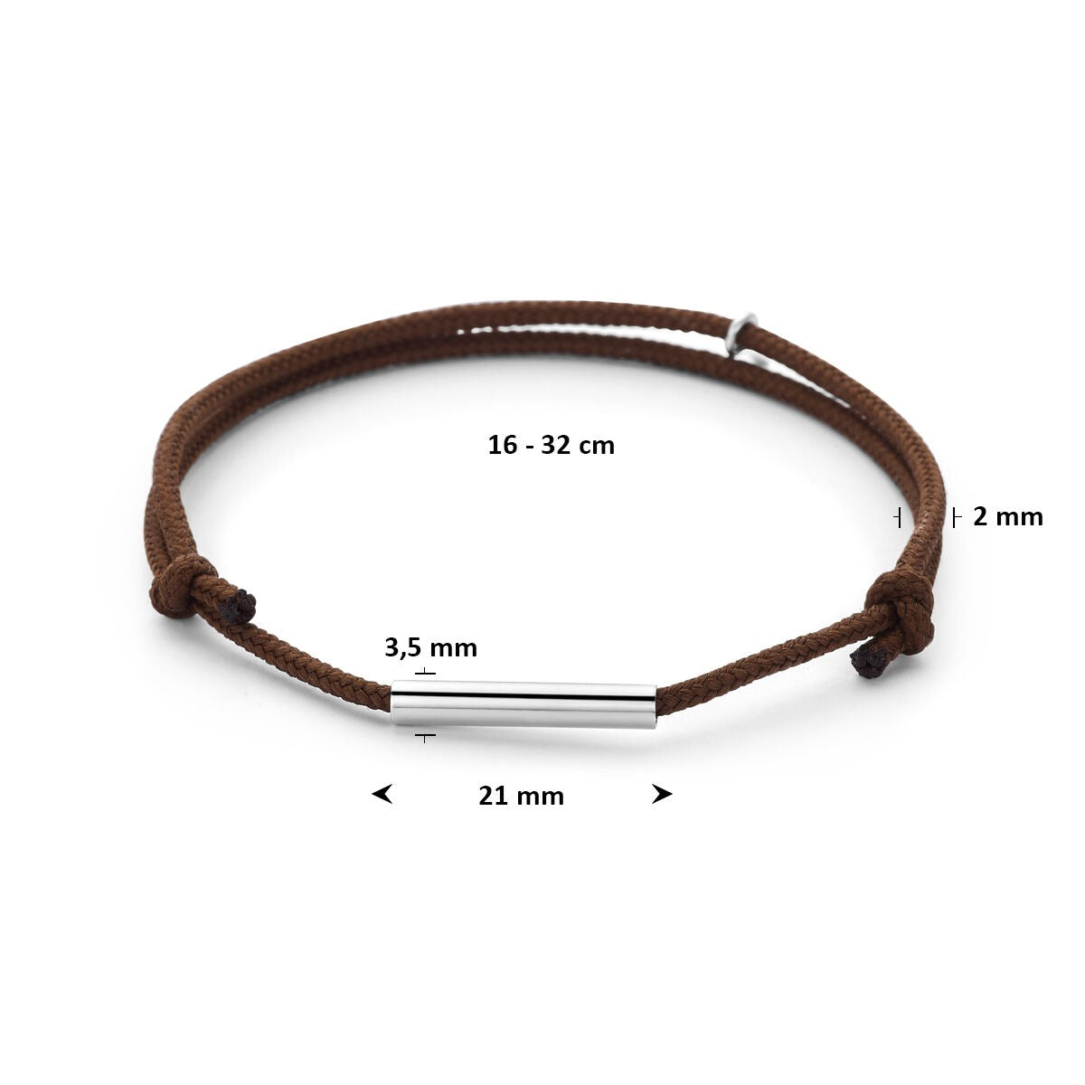 Pulsera de algodón marrón con barra rodiada
