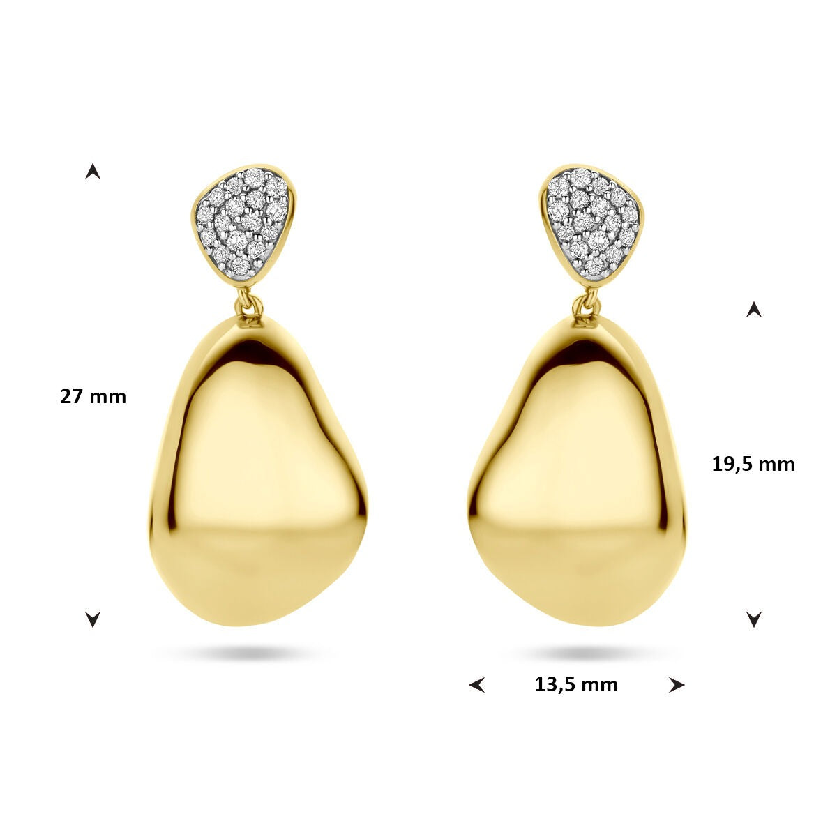 Aros de oro amarillo de 14k con diamante – 0.20ct (2x 0.10ct) h si 27 mm