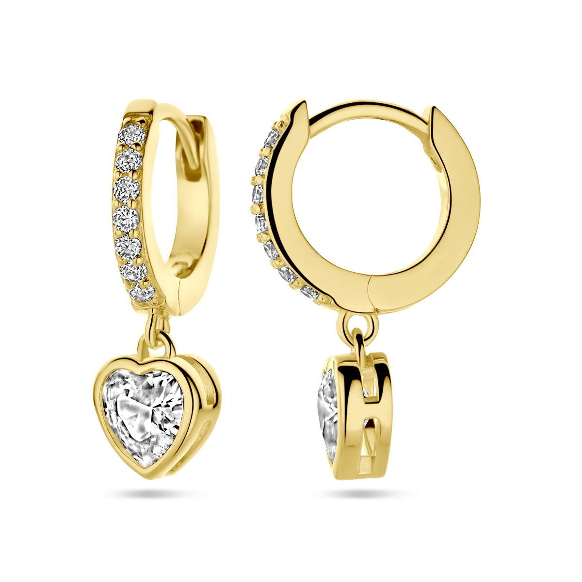 Aros chapados en oro con zirconia en forma de corazón y entorno
