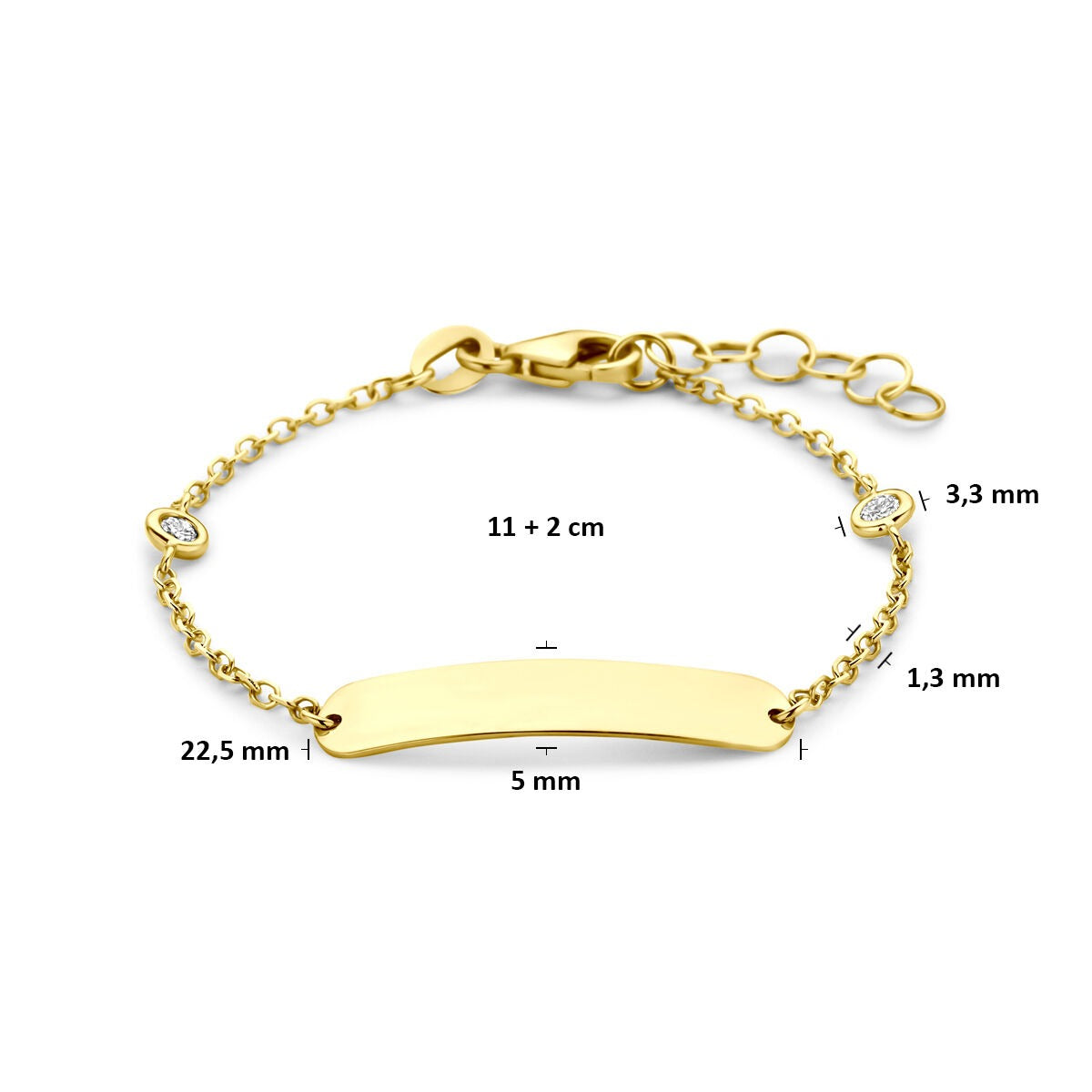 Pulsera de grabado infantil de oro amarillo de 14k con diamante cultivado en laboratorio