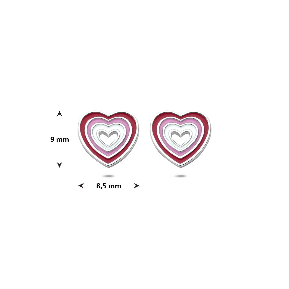 Pendientes de botón de plata en forma de corazón – joya infantil chapada en rodio 9 mm