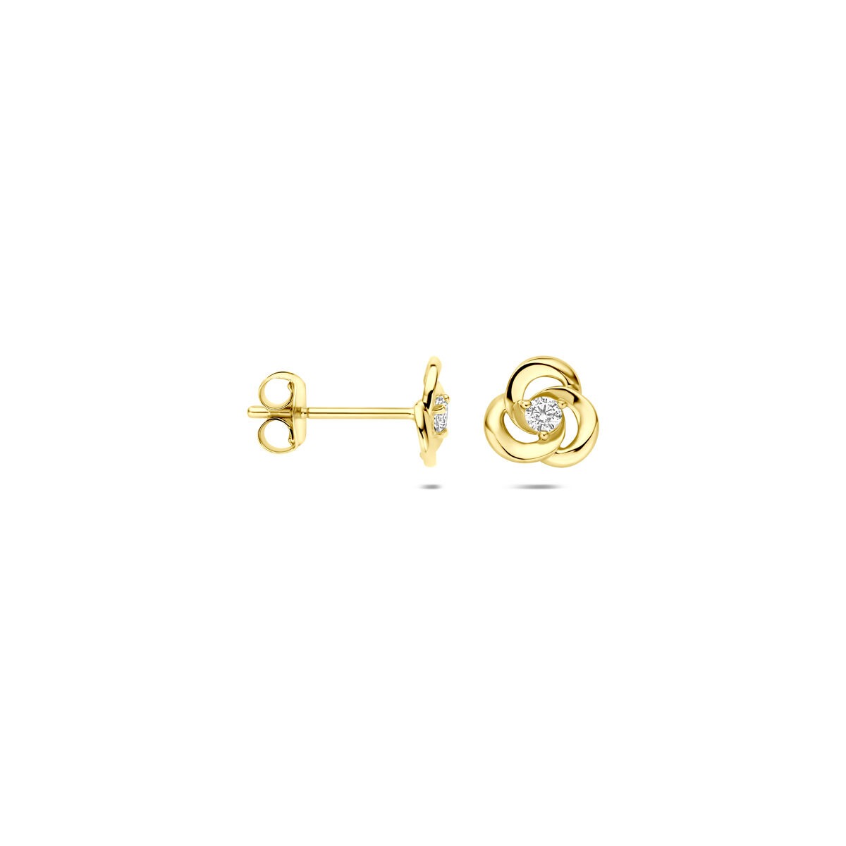 Pendientes de botón de oro amarillo con circonitas – 14k, engaste solitario