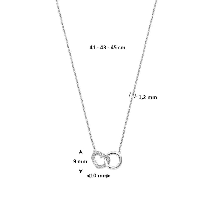 Gerhodineerd 925 zilveren collier met hartje en zirkonia
