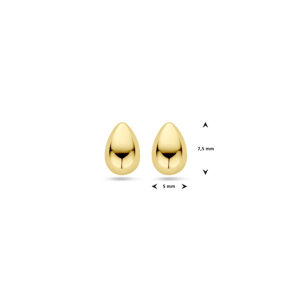 Pendientes de botón de oro amarillo gota 7.5 x 5 mm