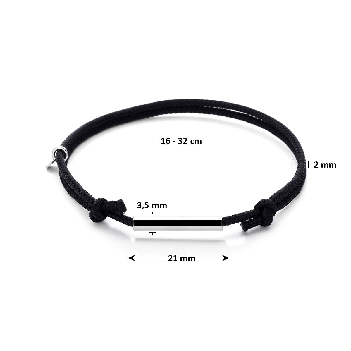 Pulsera de algodón negra con barra rodiada