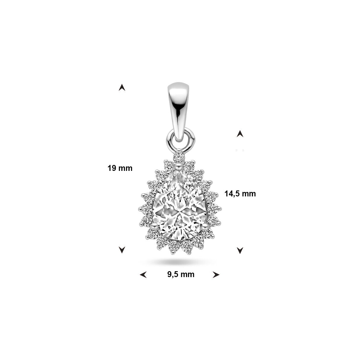 Colgante de plata rodiada con circonita tallada en forma de pera – 19mm