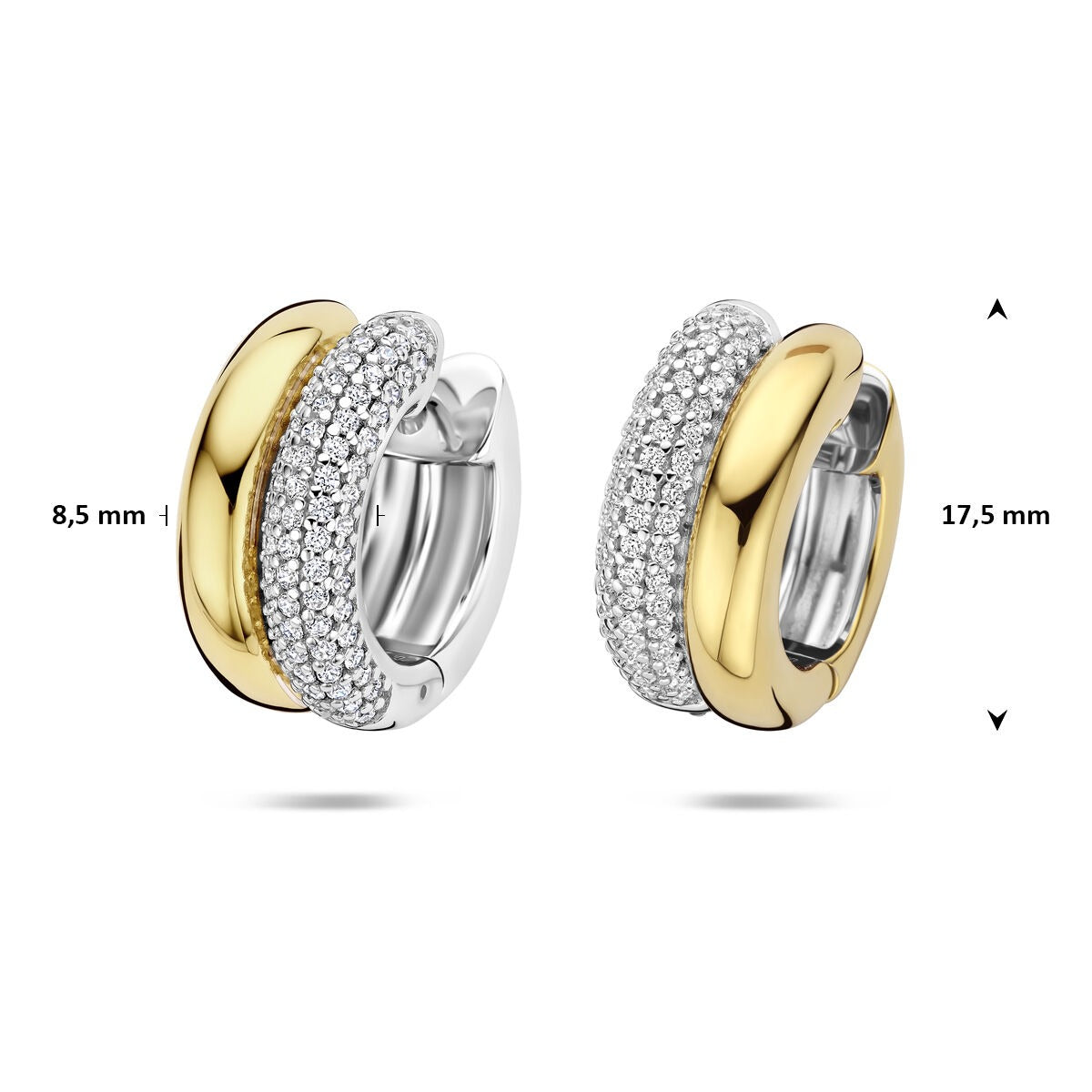 Aros chapados en oro de plata de mujer con circonitas – aros bicolor de 17.5 mm
