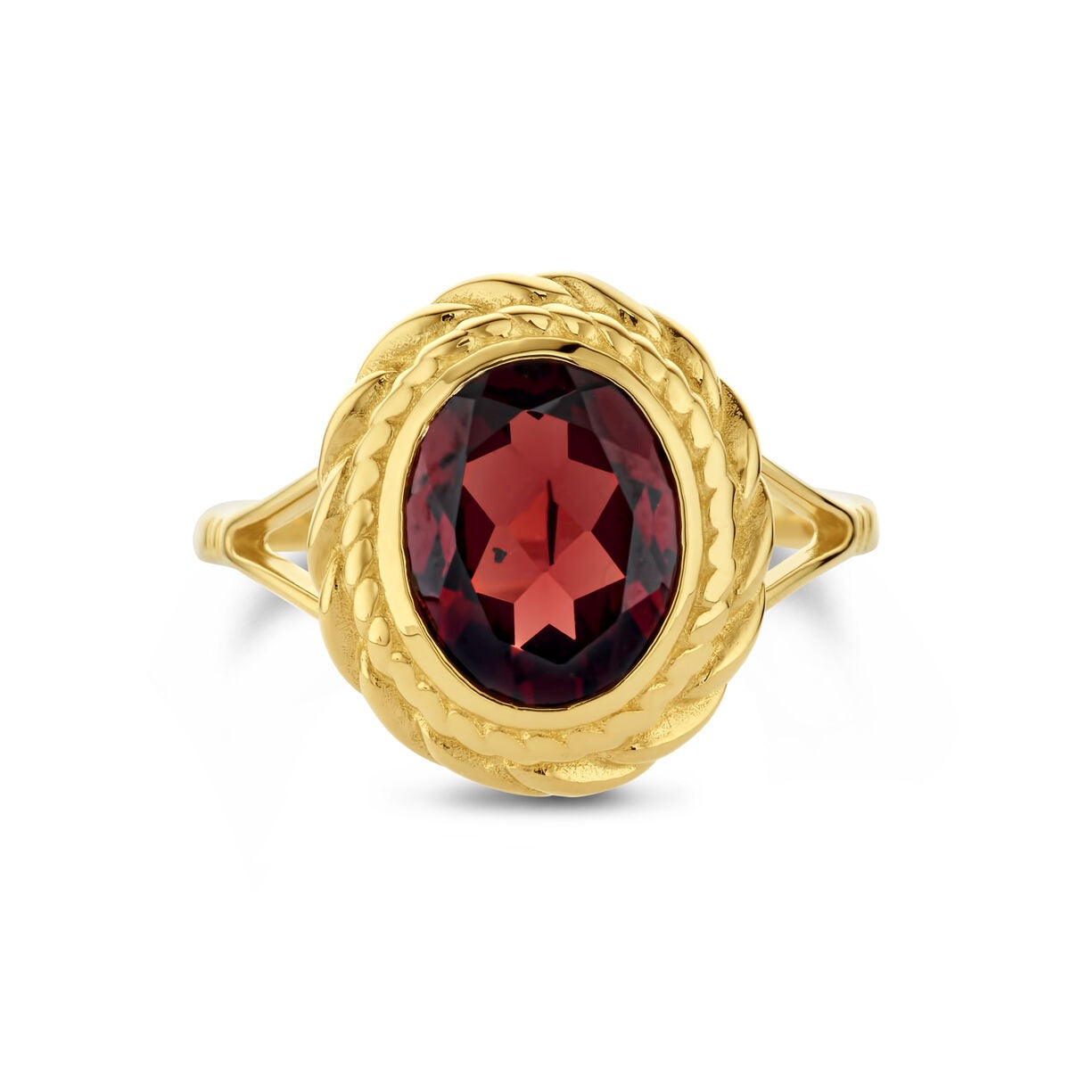 Anillo de oro 14k con granate - Forma de corte ovalada