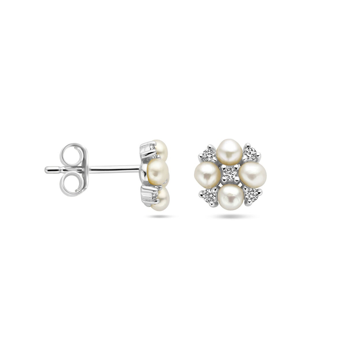 Pendientes de mujer de plata con perla de agua dulce y circonita – rodiados 7.5 mm