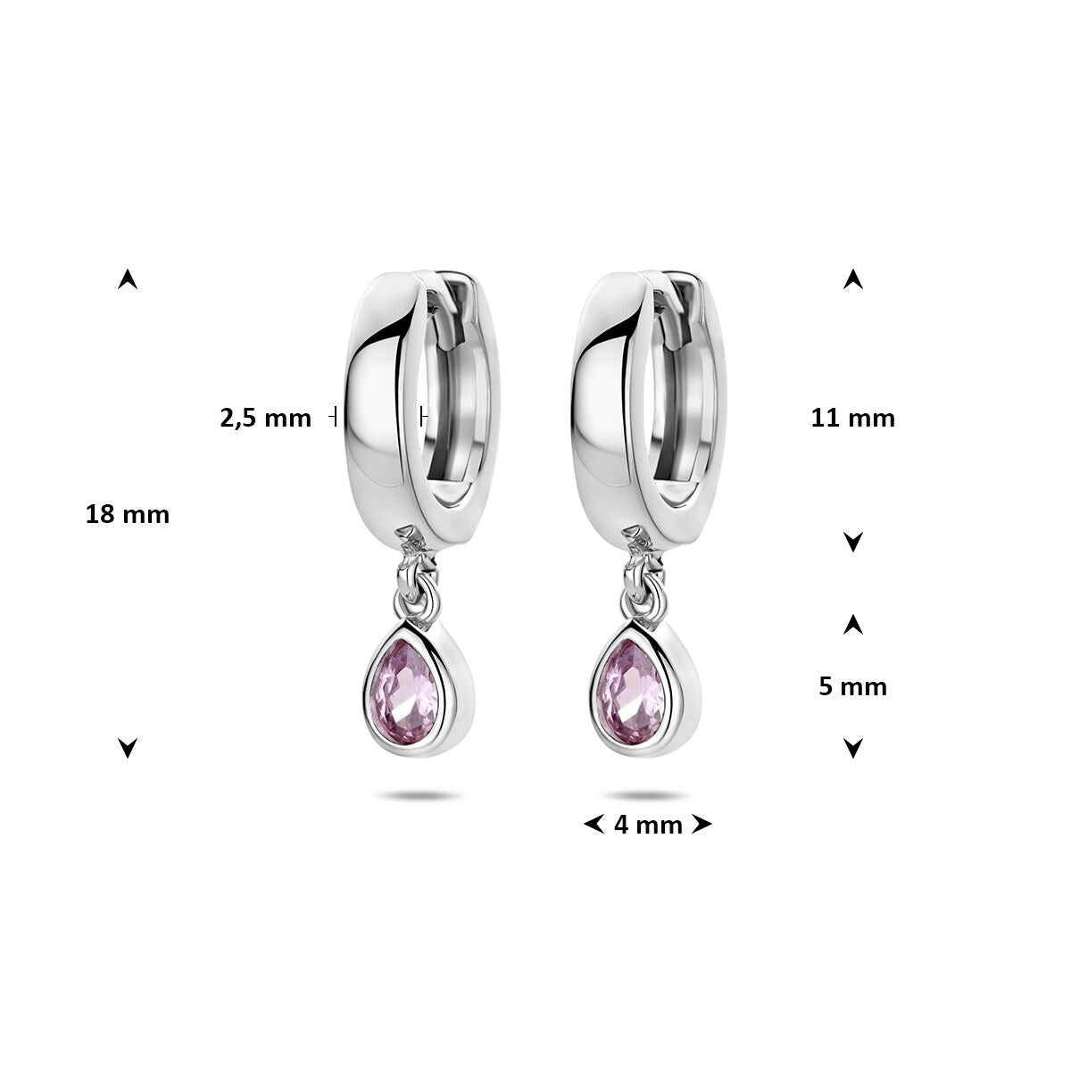 Aros de plata 925 rodiados con circonitas rosas