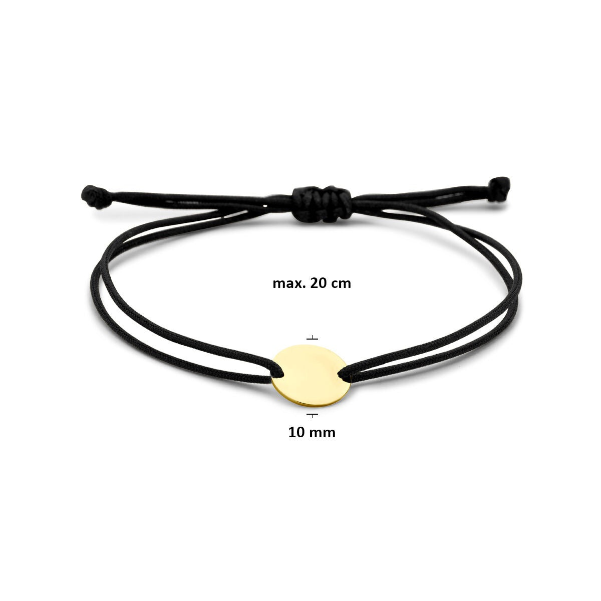 Pulsera de oro amarillo de 14k con grabado y poliéster negro