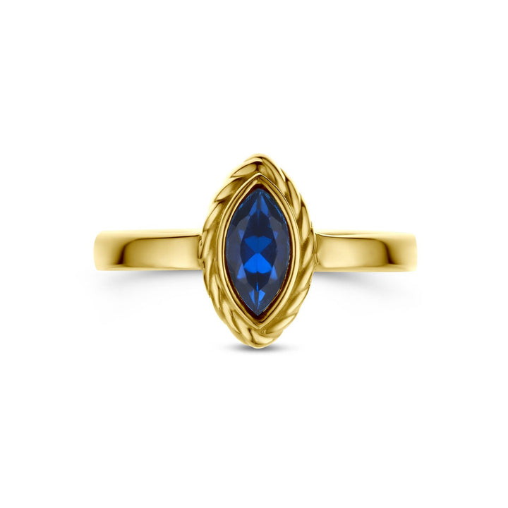 9k geelgouden ring met blauwe zirkonia