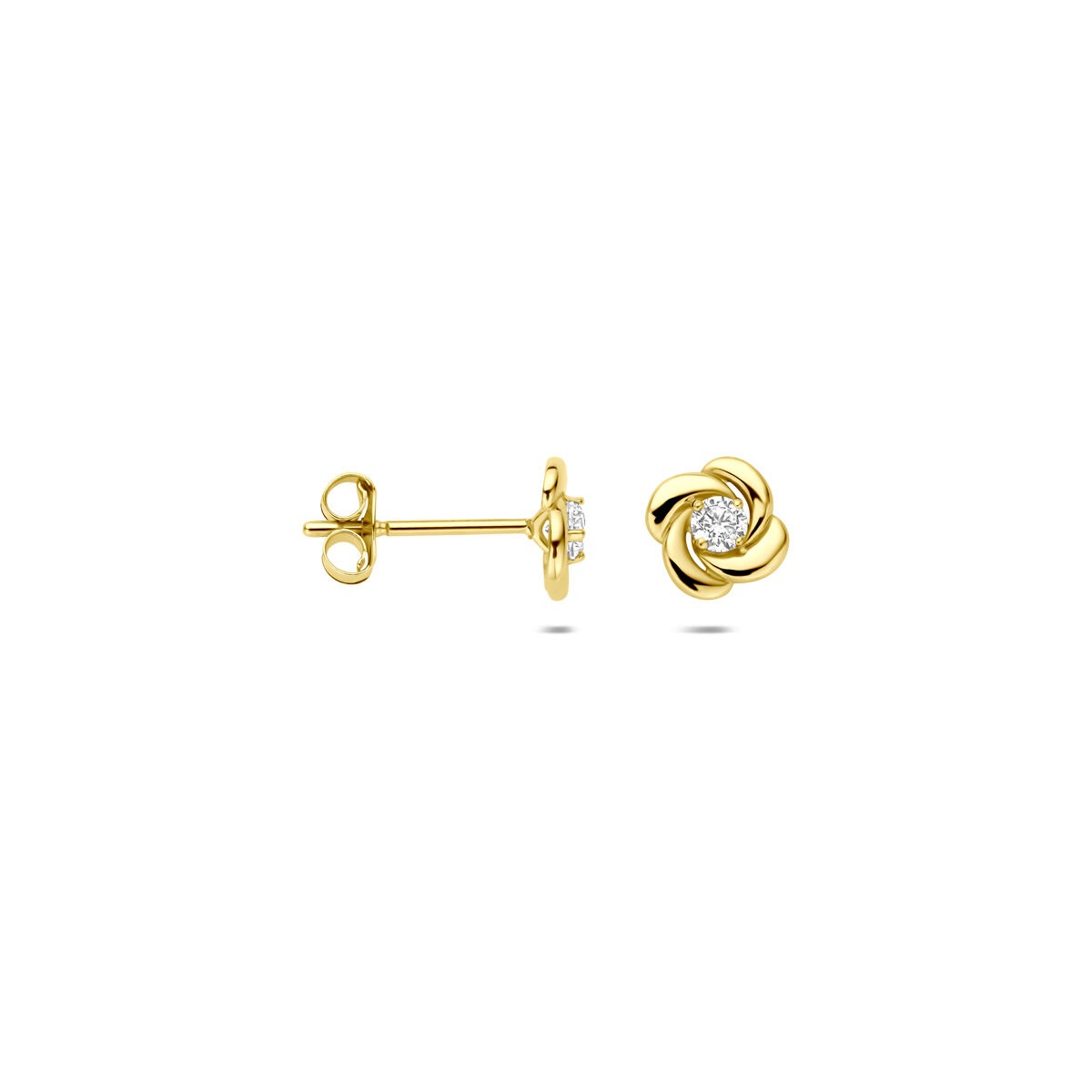 Pendientes de botón de oro amarillo con circonitas – 14k, chatón de 4 garras