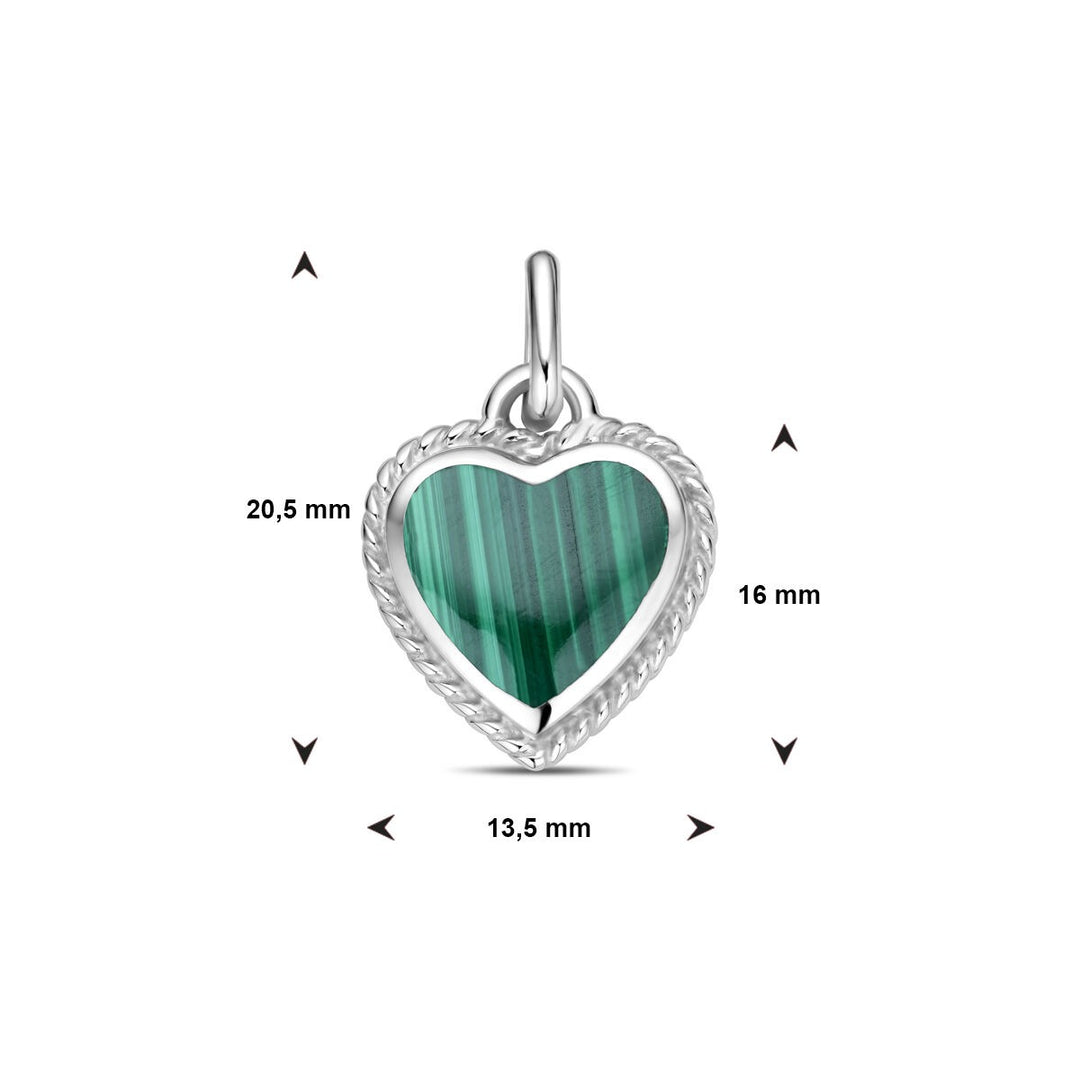 Gerhodineerd Zilveren Hanger met Malachiet – Hartvorm 20.5mm