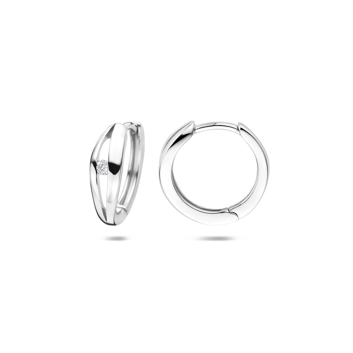 Aros de plata de mujer con diamante cultivado en laboratorio – rodiado 14 mm