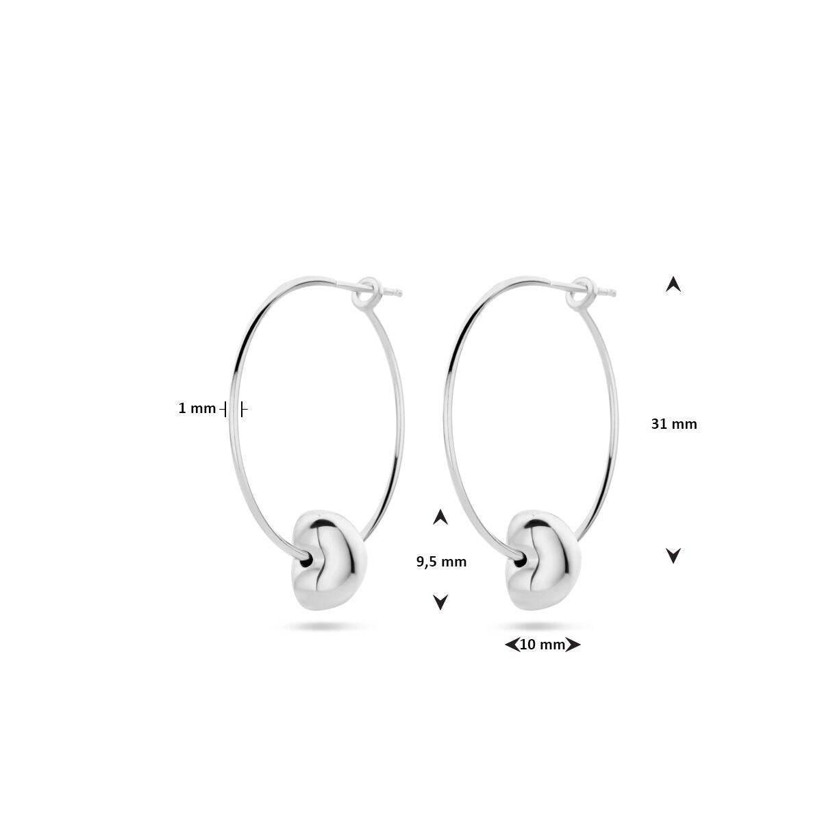 Pendientes de mujer de plata con corazón – rodiados 31 mm