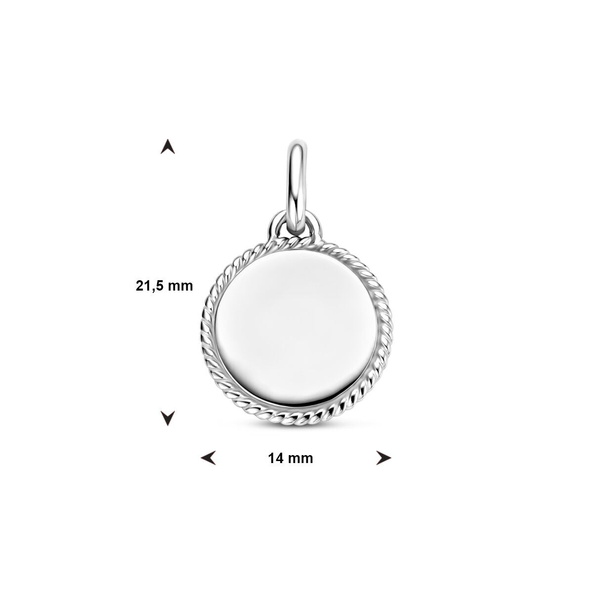 Colgante redondo de plata rodiada grabable – 19.5mm