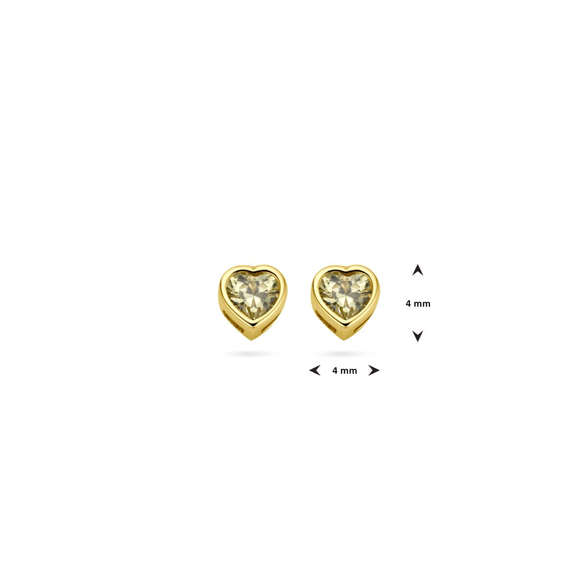 Pendientes infantiles de oro amarillo de 14k con zirconia roja - Forma de corazón 4x4mm