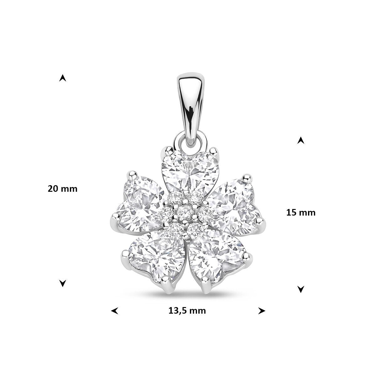 Colgante de plata rodiada con zirconia en forma de corazón