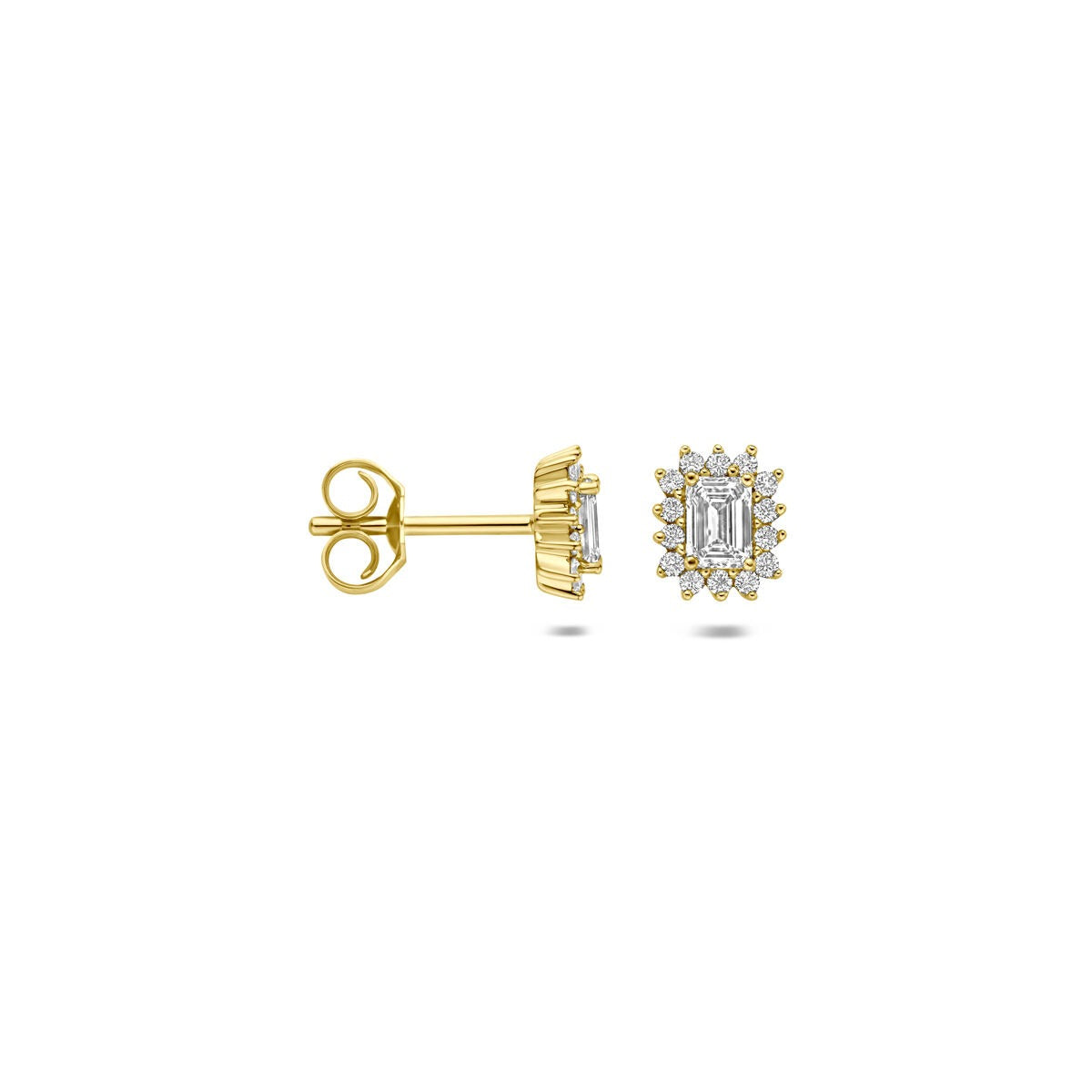 Pendientes de botón de oro amarillo con diamante cultivado en laboratorio
