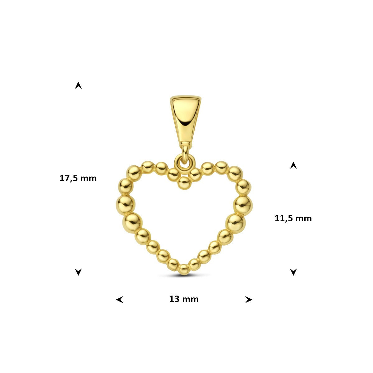 colgante de corazón en oro amarillo de 9k