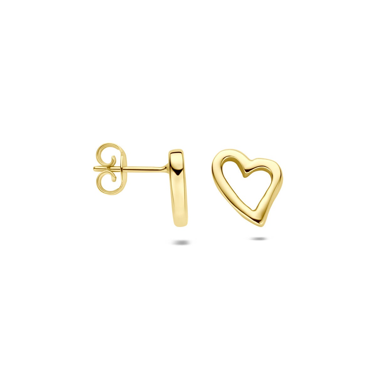 Pendientes de botón de oro amarillo con corazón 10 mm