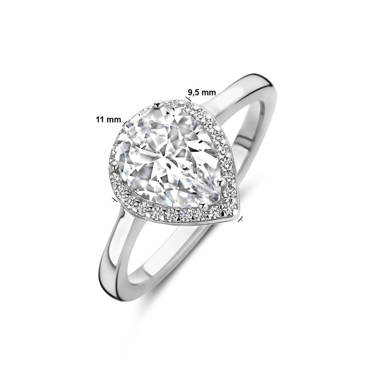 Gerhodineerd Zilveren Ring met Peer Geslepen Zirkonia – 11mm Breed