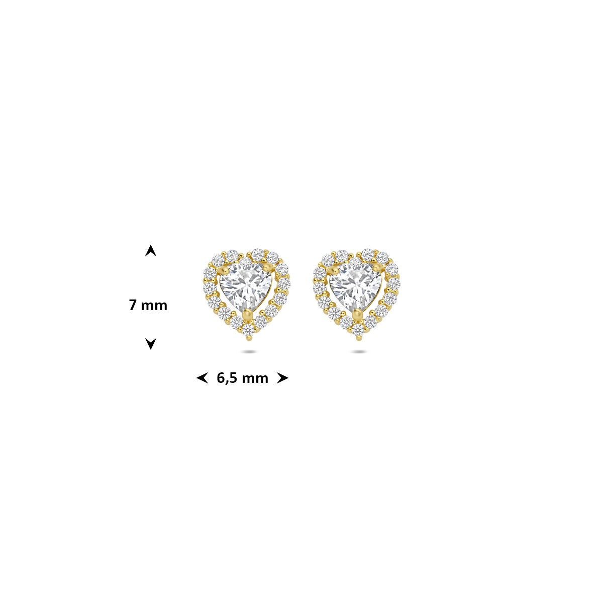 Pendientes de botón de oro con corazón y circonitas – 14k, engaste de entorno