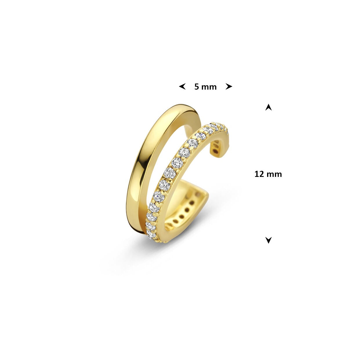 Ear cuff chapado en oro de plata con circonitas en engaste.