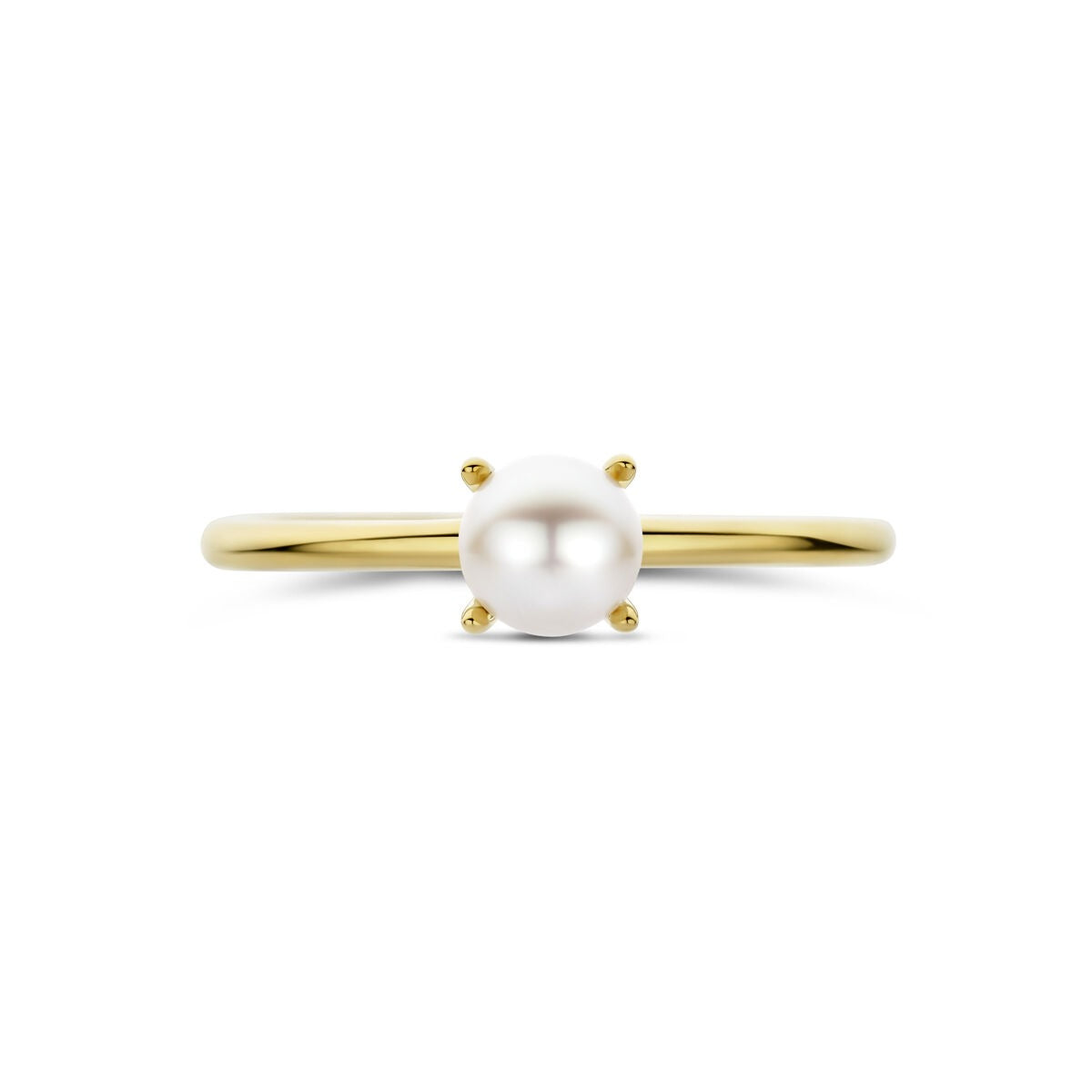 Anillo de mujer en oro amarillo de 14k con perla blanca – 5 mm