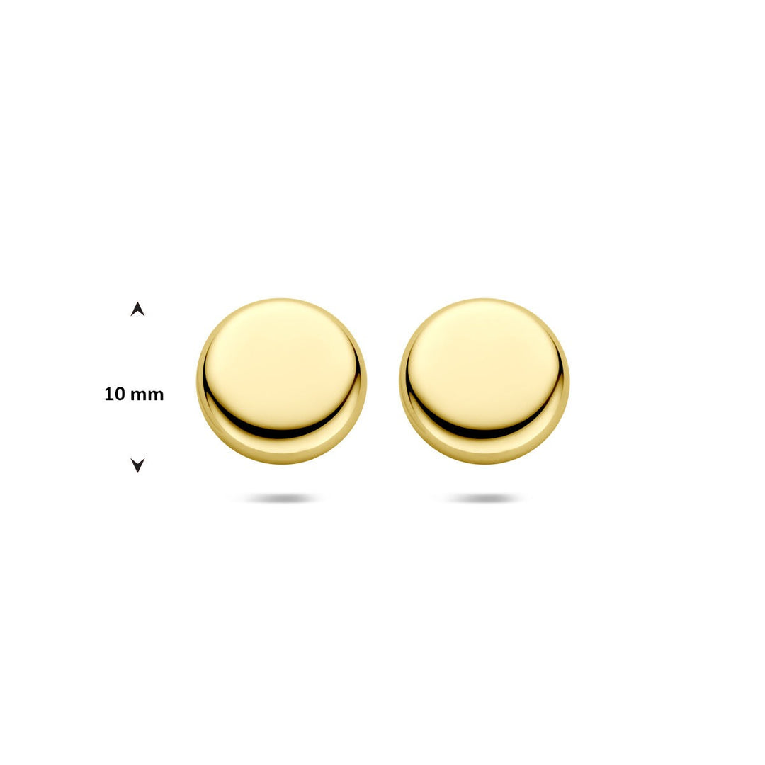 14k Geelgouden oorknoppen met een diameter van 10 mm.