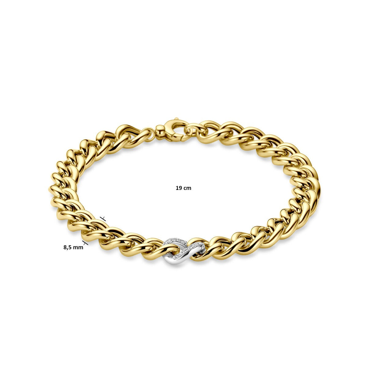 Pulsera de oro bicolor amarillo y blanco con diamante