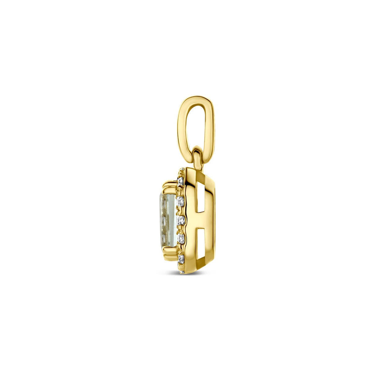 colgante de oro amarillo de 14k con amatista verde y diamante cultivado en laboratorio