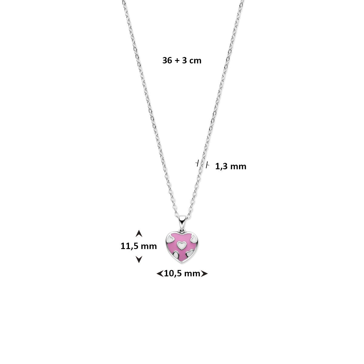 Collar de plata con corazón – collar infantil chapado en rodio 36 + 3 cm