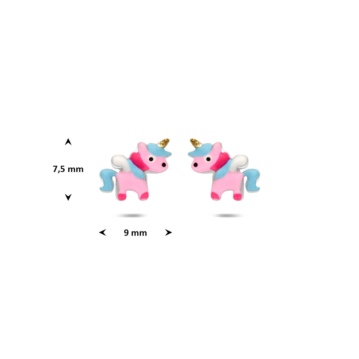 Pendientes infantiles de unicornio de plata 925 chapados en rodio
