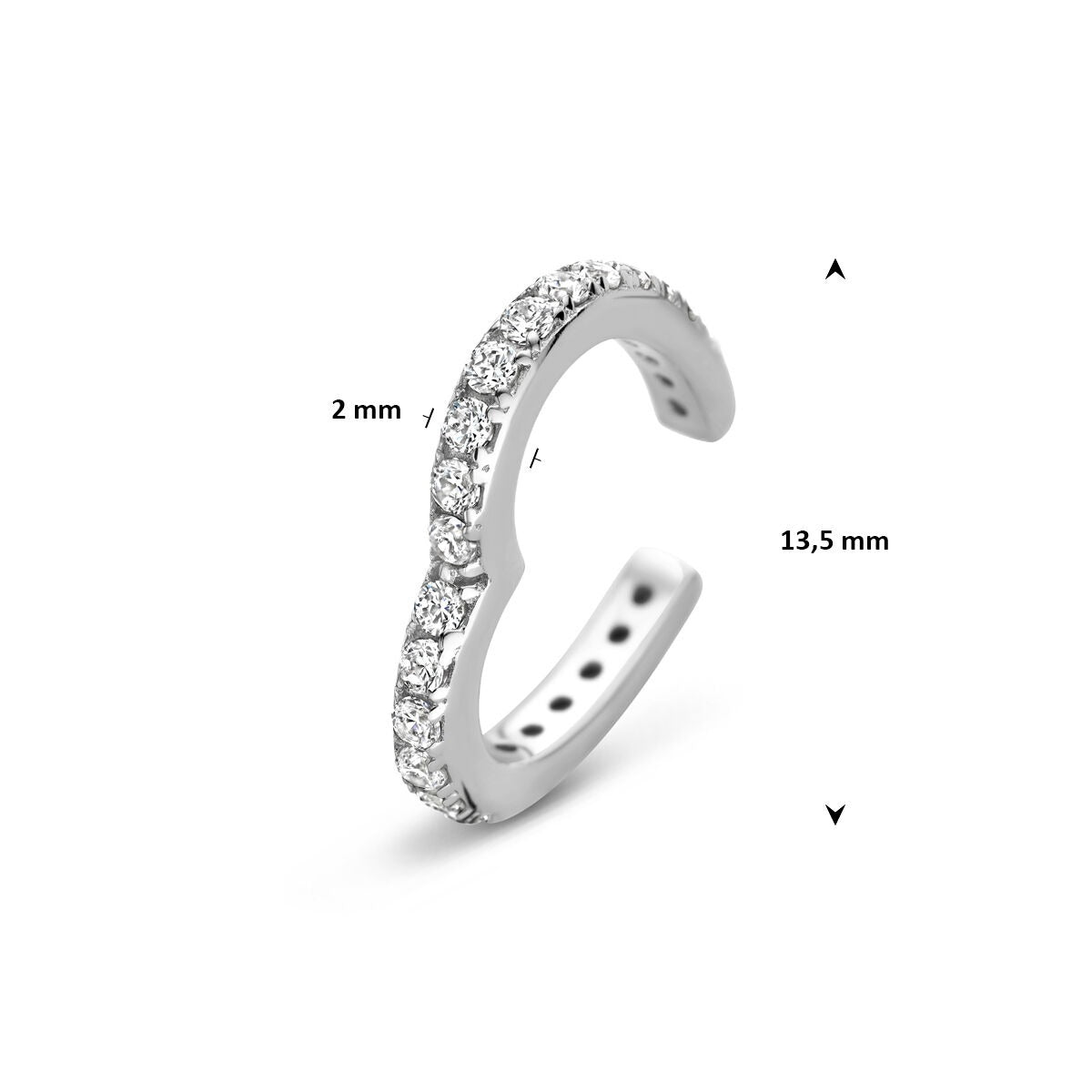 Ear cuff de plata rodiada con corazón y circonitas