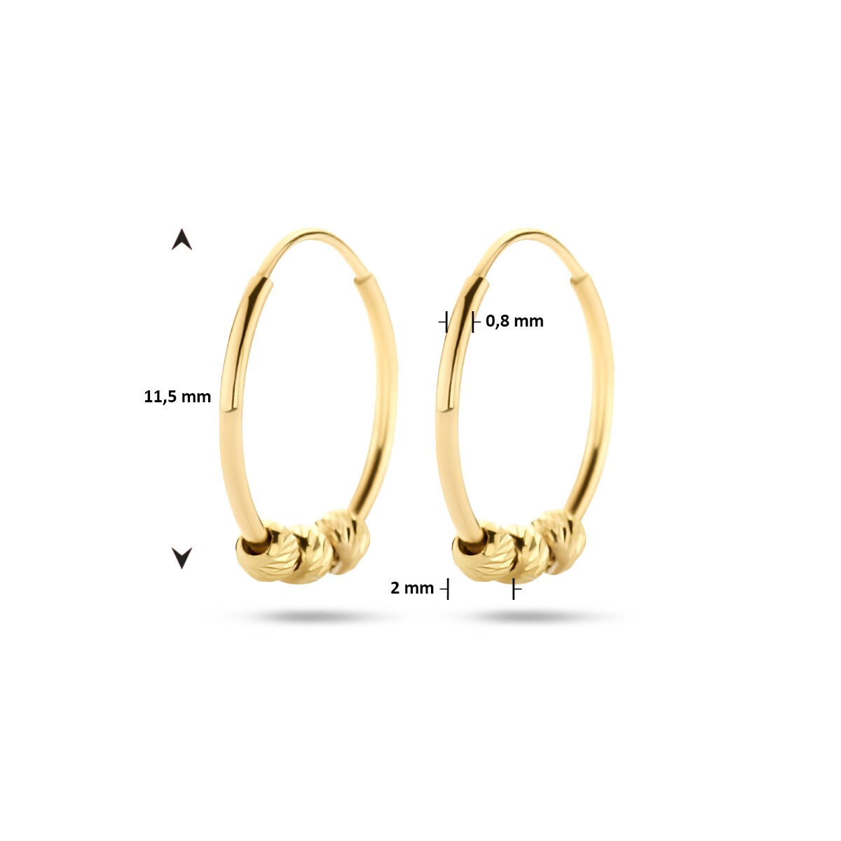 Aros de oro con bolitas – 14k, 11 mm