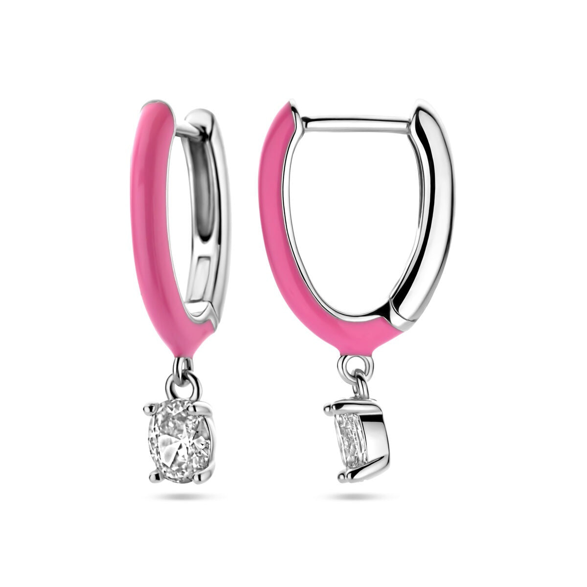 Aros de plata con circonitas y esmalte rosa - plata 925 rodiada