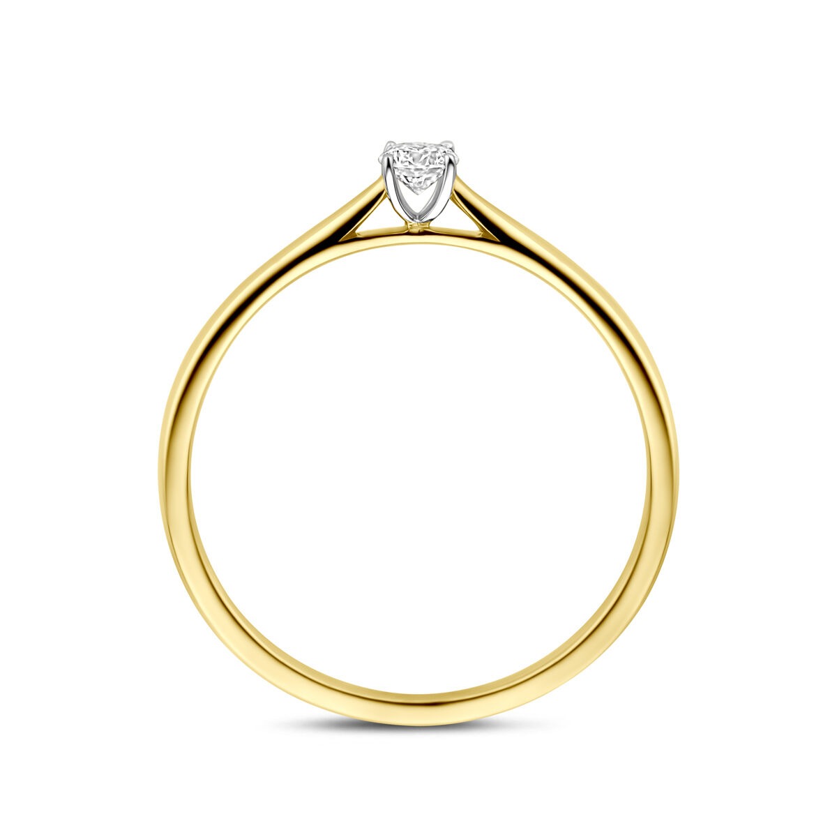 Anillo bicolor de oro amarillo y oro blanco con diamante cultivado en laboratorio de 0.10ct