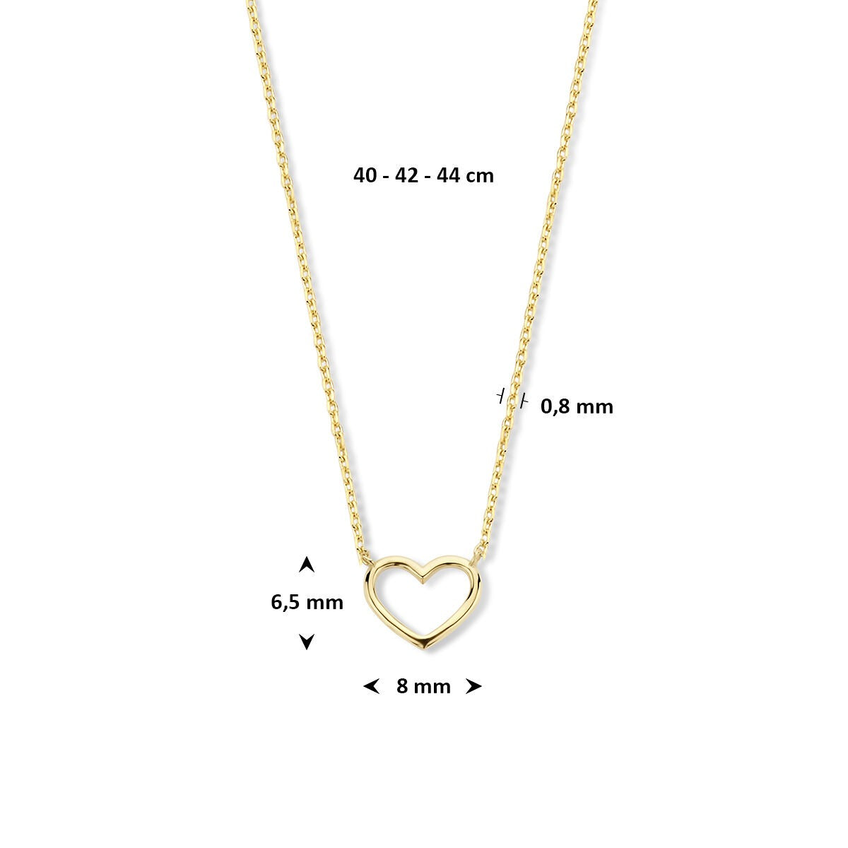 collar de oro amarillo de 9k con corazón