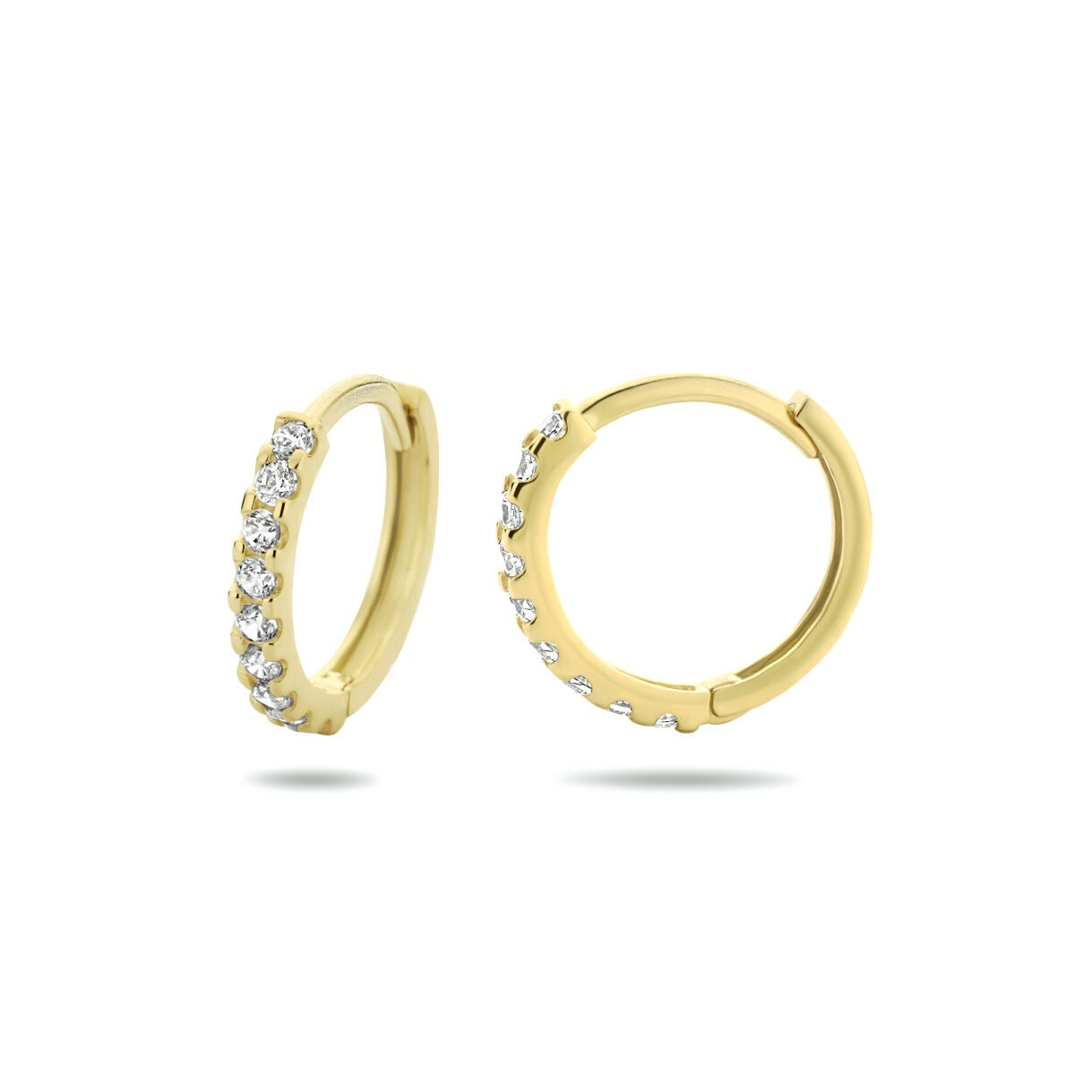 Aros de oro amarillo de 9k con circonitas 12.5 x 1.5 mm