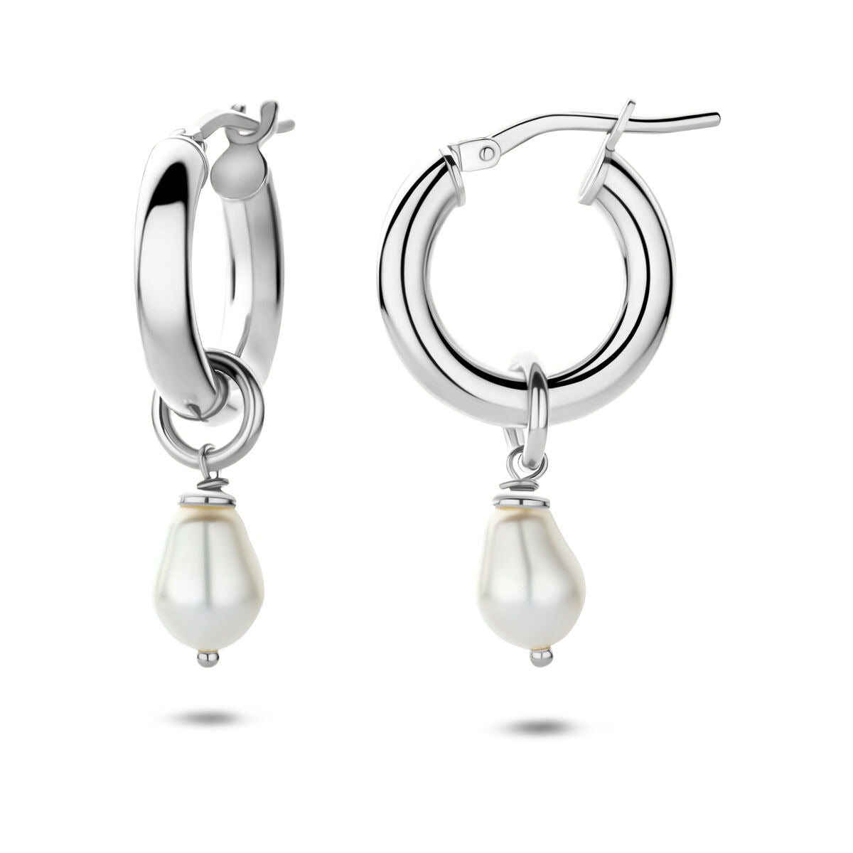 Aros de plata 925 rodiados con perla de agua dulce