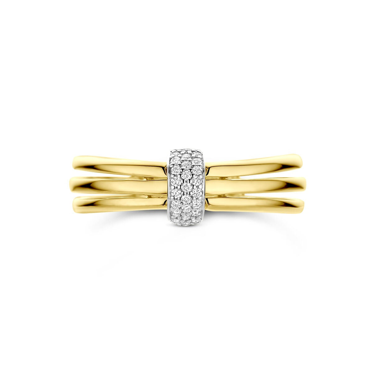 Anillo bicolor – 14k oro amarillo y oro blanco con diamante, 7 mm de ancho