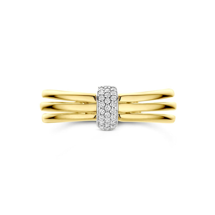 Bicolor ring – 14k geel- en witgoud met diamant, 7 mm breed