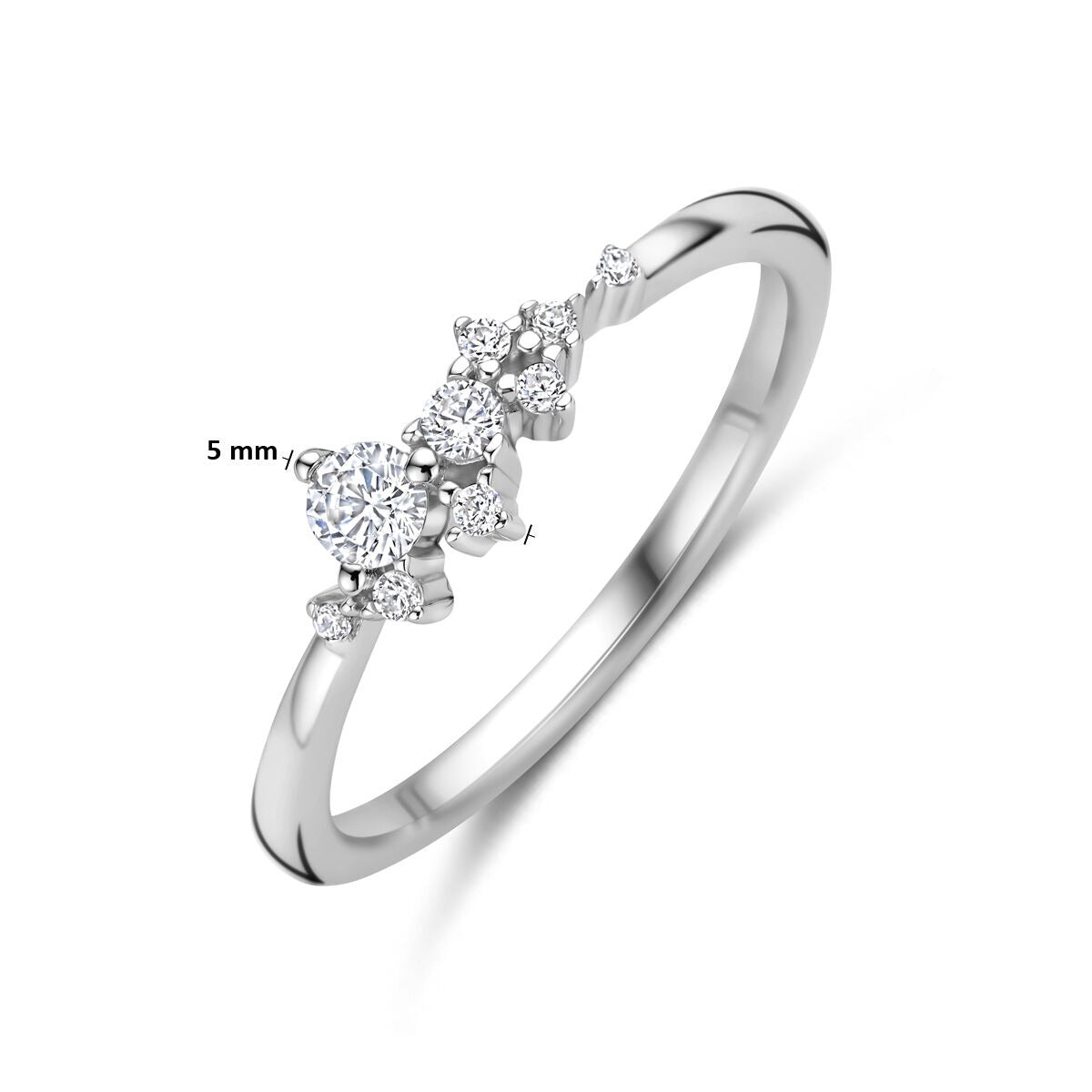 Anillo de plata de mujer con circonitas en engaste de entorno – 5 mm de ancho